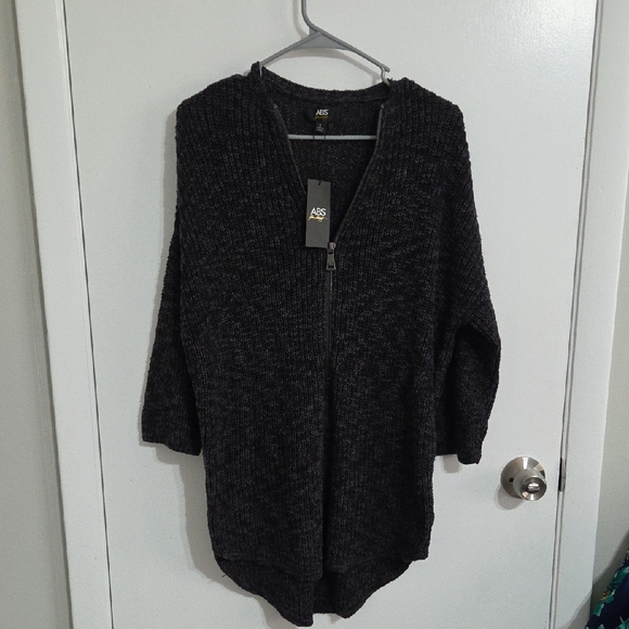 ABS Allen Schwartz Charcoal Zip-Up Sweater - Picture 1 of 8